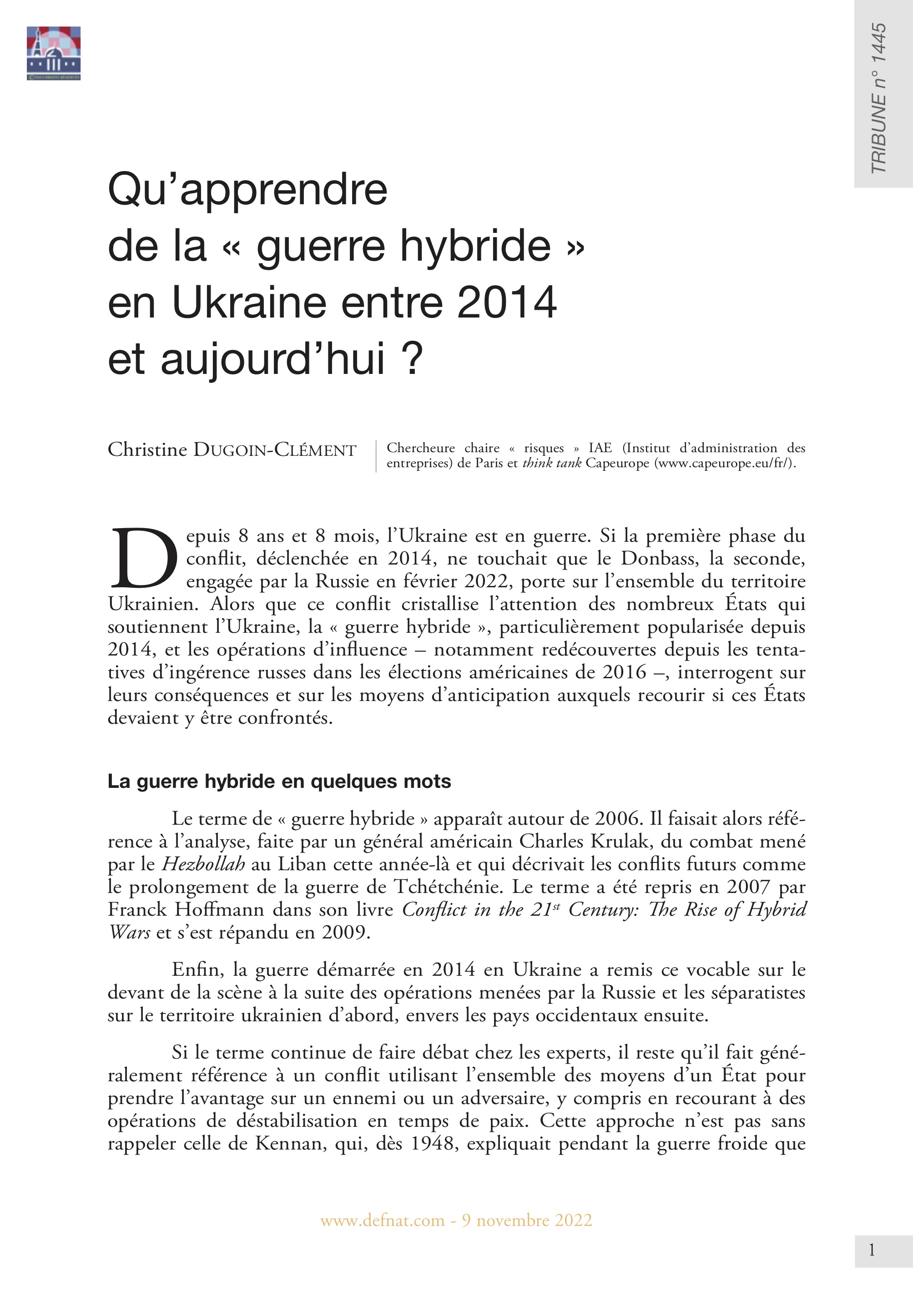 Qu’apprendre de la « guerre hybride » en Ukraine entre 2014 et aujourd’hui ? (T 1445)
